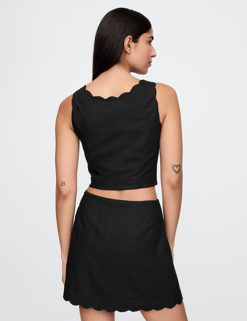 Linen-Blend Scalloped Cropped Top