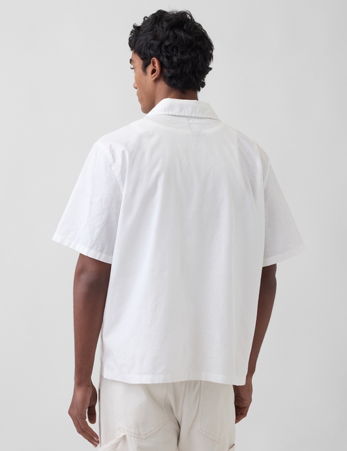 Linen-Cotton Relaxed Straight-Hem Shirt