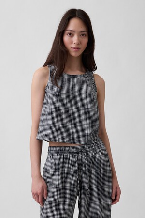 Cotton Gauze Racer Shell Tank Top