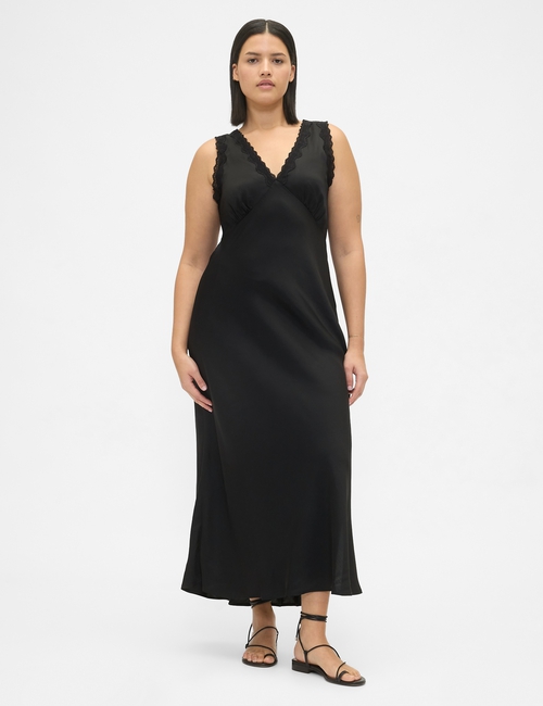 SL VNECK LACE TRIM MAXI DRESS
