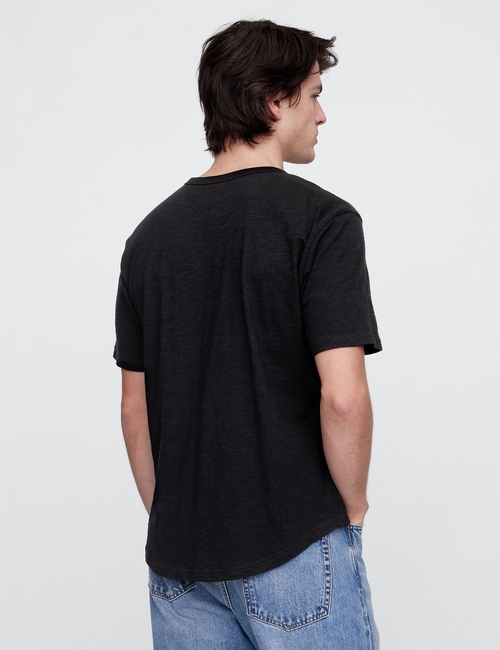 Lived-In Relaxed Curved Hem Henley T-Shirt