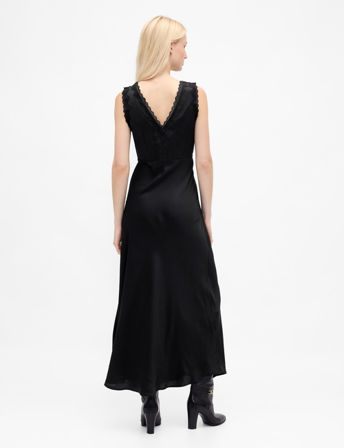 SL VNECK LACE TRIM MAXI DRESS