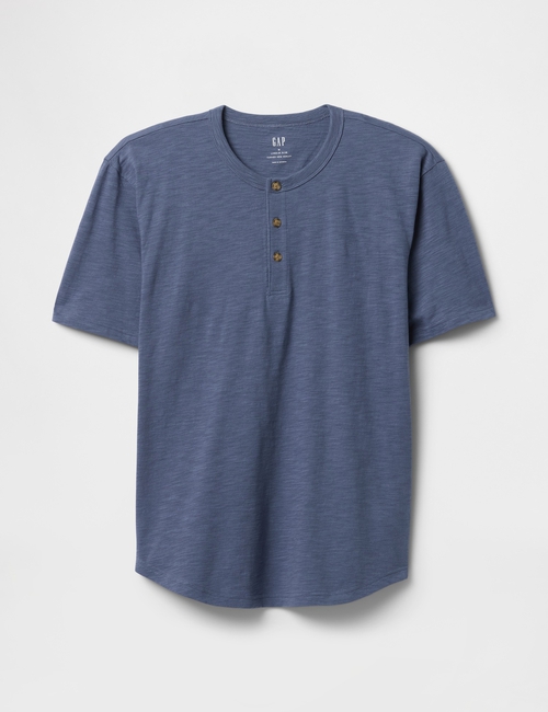 Lived-In Relaxed Curved Hem Henley T-Shirt