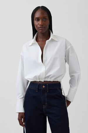 Poplin Oversized Tie-Hem Crop Shirt
