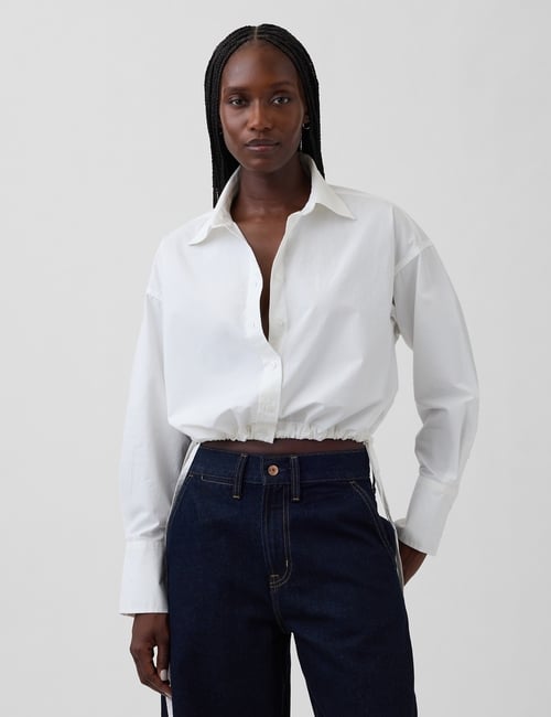Poplin Oversized Tie-Hem Crop Shirt