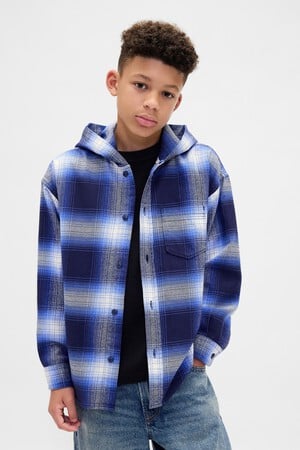 Kids Organic Cotton Hooded Flannel Shirt