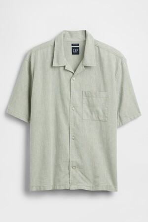 Linen-Cotton Relaxed Straight-Hem Shirt