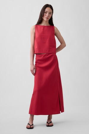 Linen-Blend Maxi Slip Skirt