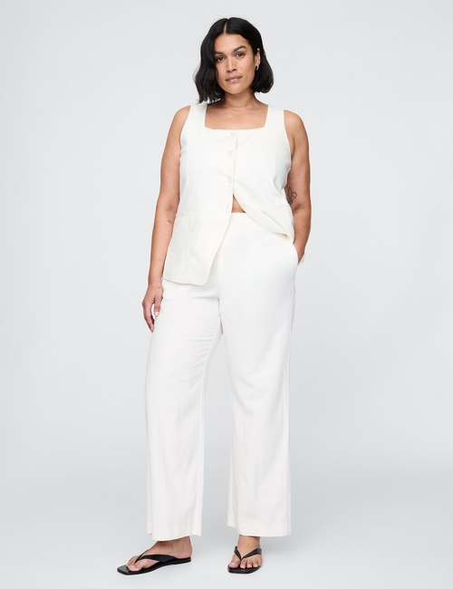 Linen-Blend Relaxed Straight Ankle Pants