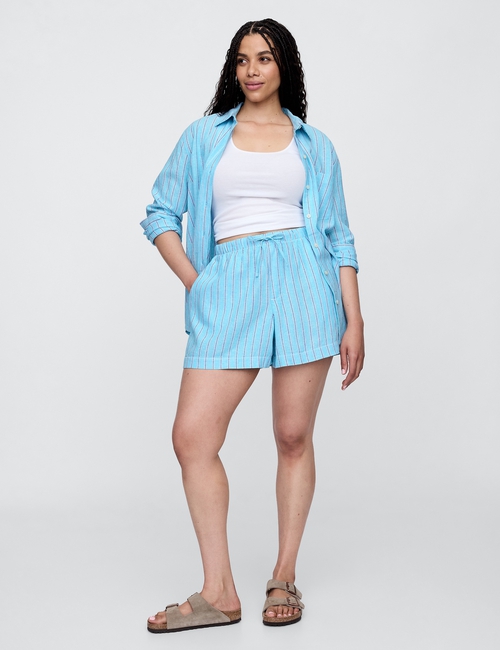 4" Mid Rise Pull-On Linen-Blend Shorts