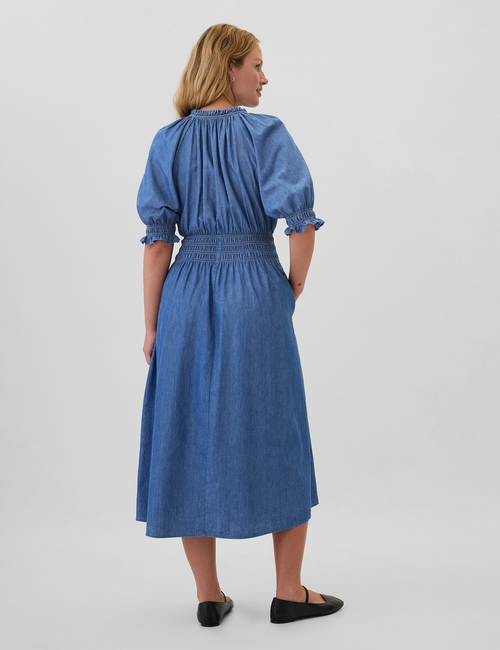 Denim Splitneck Midi Dress