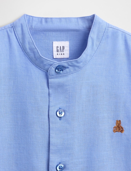 FRCH LS LINEN BAND COLLAR SHIRT