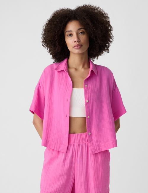 Relaxed Cropped Gauze Shirt