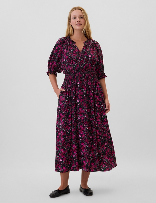Print Squareneck Midi Dress