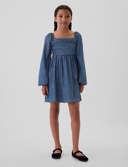 Kids Puff Sleeve Denim Dress