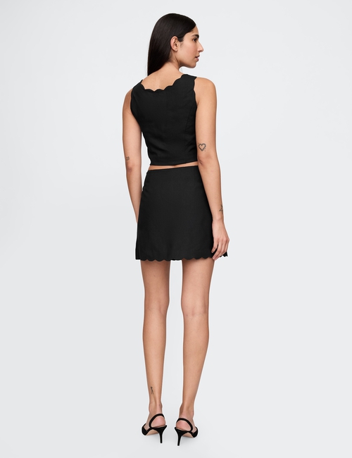 Linen-Blend Scalloped Mini Skort