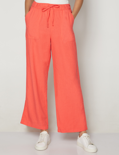 Linen-Blend Wide-Leg Pull-On Pants