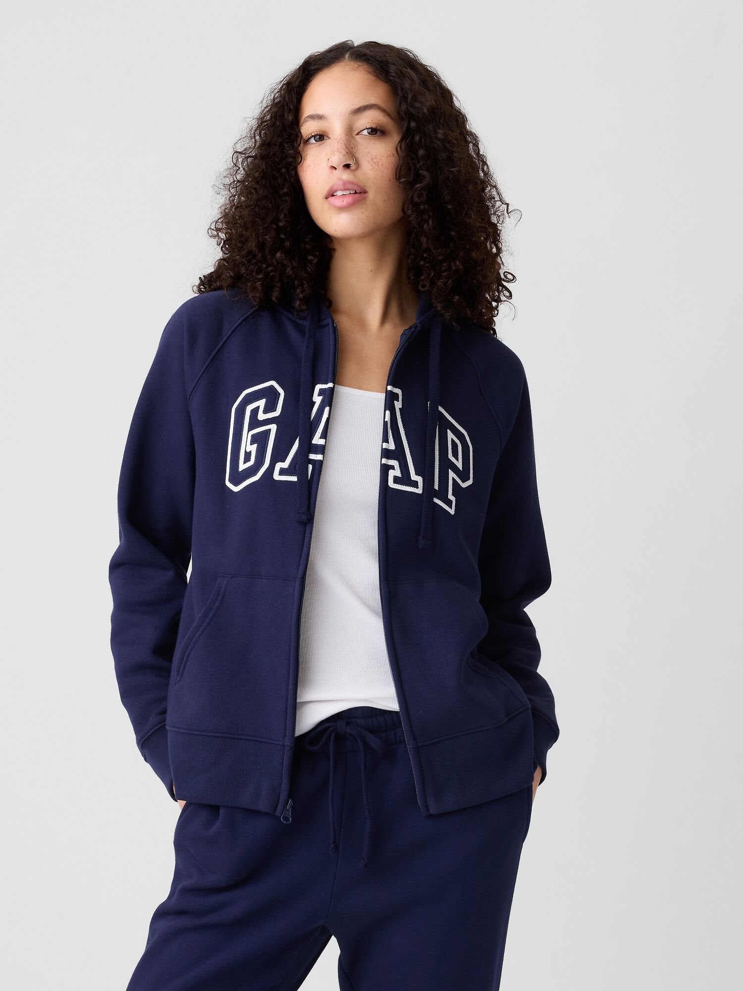 GAP zip hoodie navy × silver Shop Gap Logo Zip Hoodie for Women | GAP UAE
