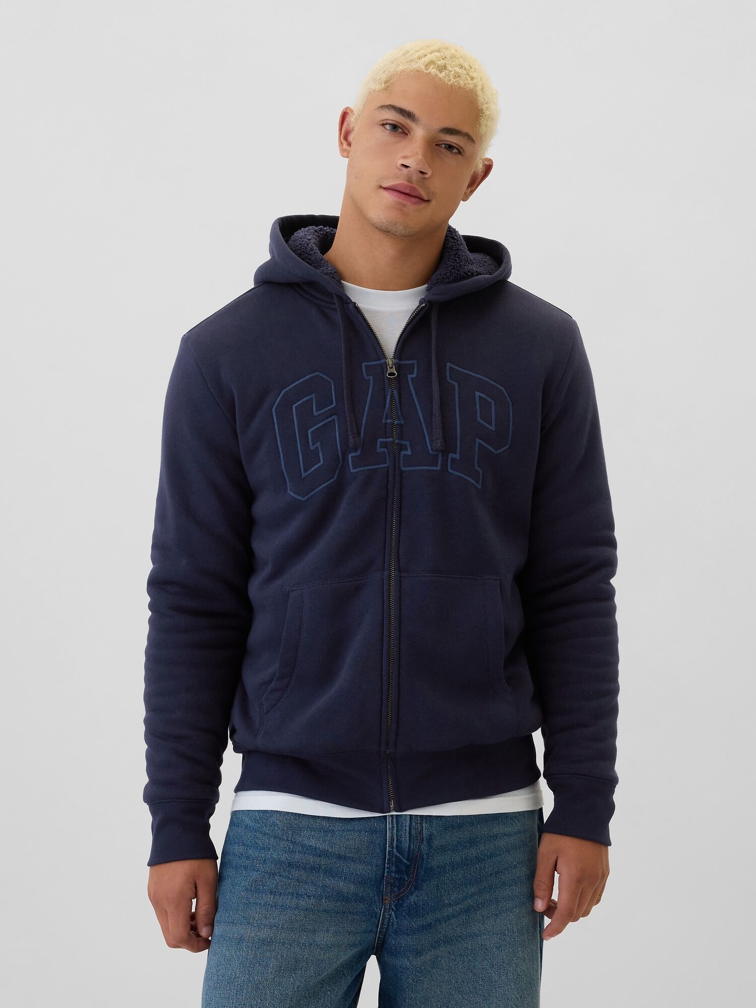 Shop Gap Logo Sherpa Lined Zip Hoodie for Mens GAP UAE