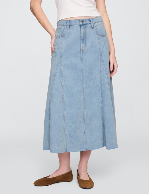 Denim Ruffle Maxi Skirt