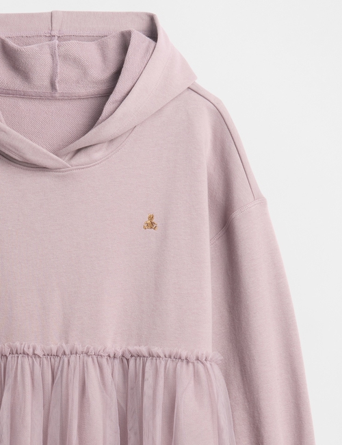 VintageSoft Oversized Tulle Hoodie Sweatshirt Dress