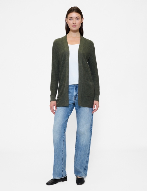 Relaxed Shaker-Stitch Open-Front Cardigan