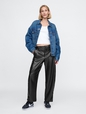 Mid Rise Vegan Leather Barrel Pants