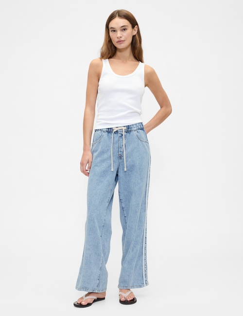 High Rise Pull-On Stripe Wide-Leg Jeans