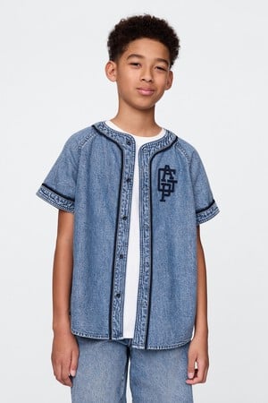 Kids Denim Logo Baseball Jersey