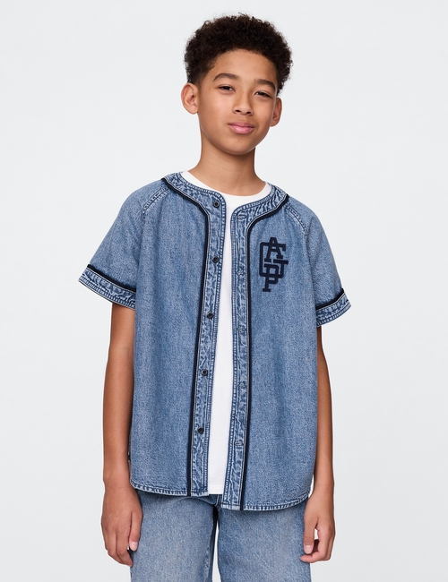 Kids Denim Logo Baseball Jersey