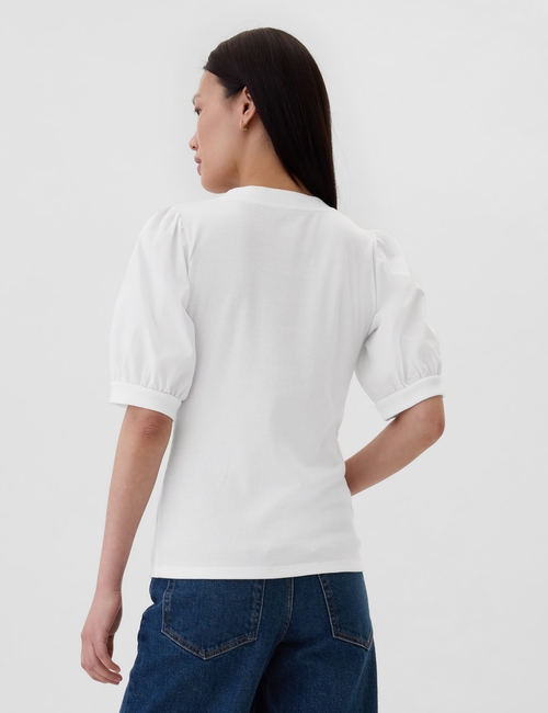 Ribbed Henley Puff Sleeve Top