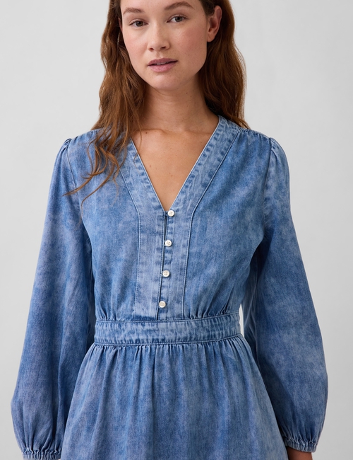 LS GATHERED MIDI DRESS - LT POPPY