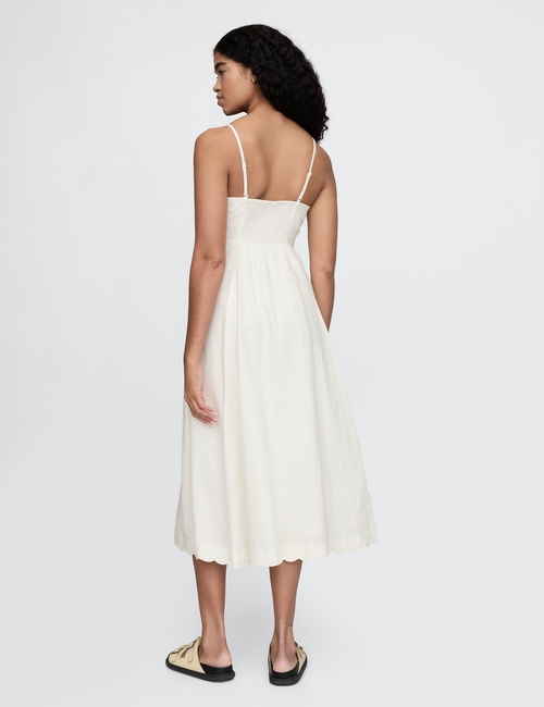 Linen-Blend Scalloped Midi Dress