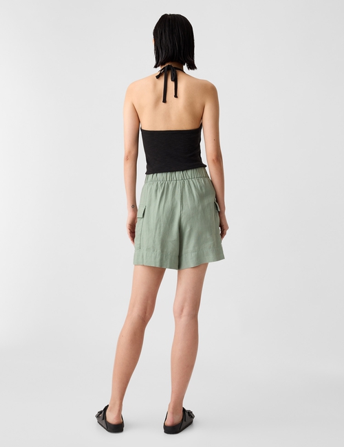 6'' High Rise Linen-Blend Pull-On Cargo Shorts