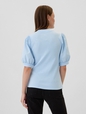 Ribbed Henley Puff Sleeve Top