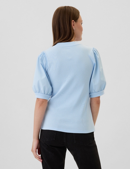 Ribbed Henley Puff Sleeve Top