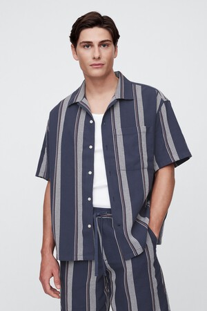 Boxy Texture-Stripe Vacay Shirt