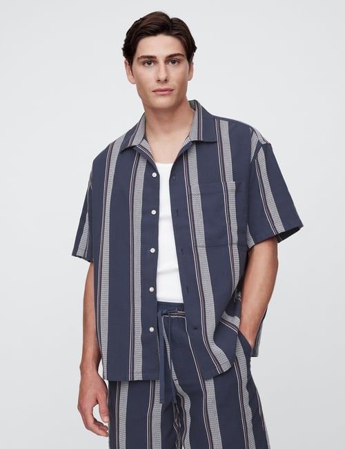 Boxy Texture-Stripe Vacay Shirt