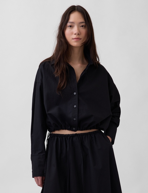 Poplin Oversized Tie-Hem Crop Shirt