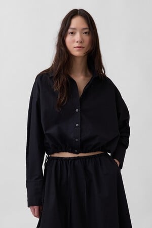 INTL LS CROPPED TIE SIDE SHIRT - POPLIN