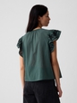 Crinkle Gauze Embroidered Cropped Shirt