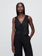Linen-Blend Tie-Front Crop Vest