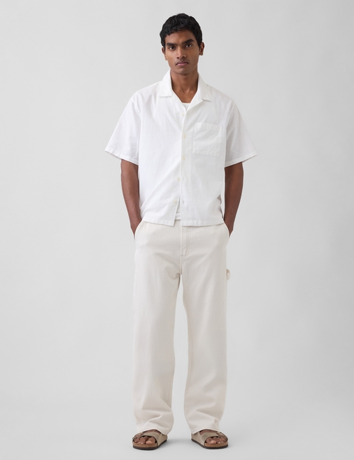 Linen-Cotton Relaxed Straight-Hem Shirt