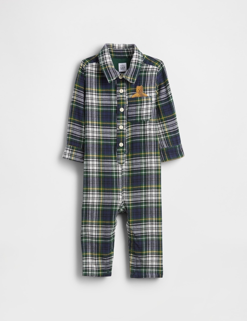 B FLANNEL PLAID EMBR BEAR 1PC
