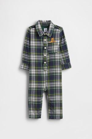 B FLANNEL PLAID EMBR BEAR 1PC