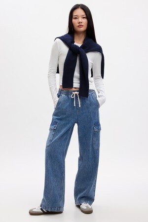 High Rise Wide-Leg Pull-On Jeans