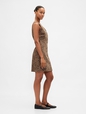 Leopard Denim V-Neck Mini Dress