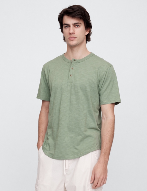 Lived-In Relaxed Curved Hem Henley T-Shirt