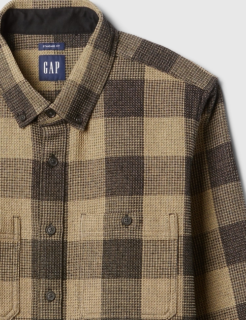 Waffle-Knit Flannel Shirt