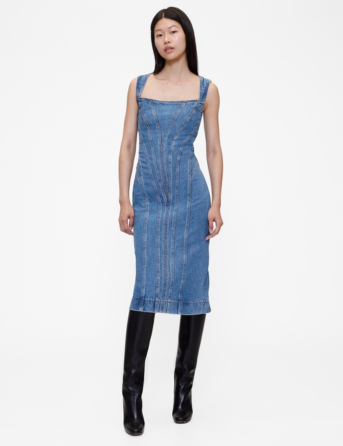 GAP STUDIO SEAMED DENIM BACK ZIP DRESS